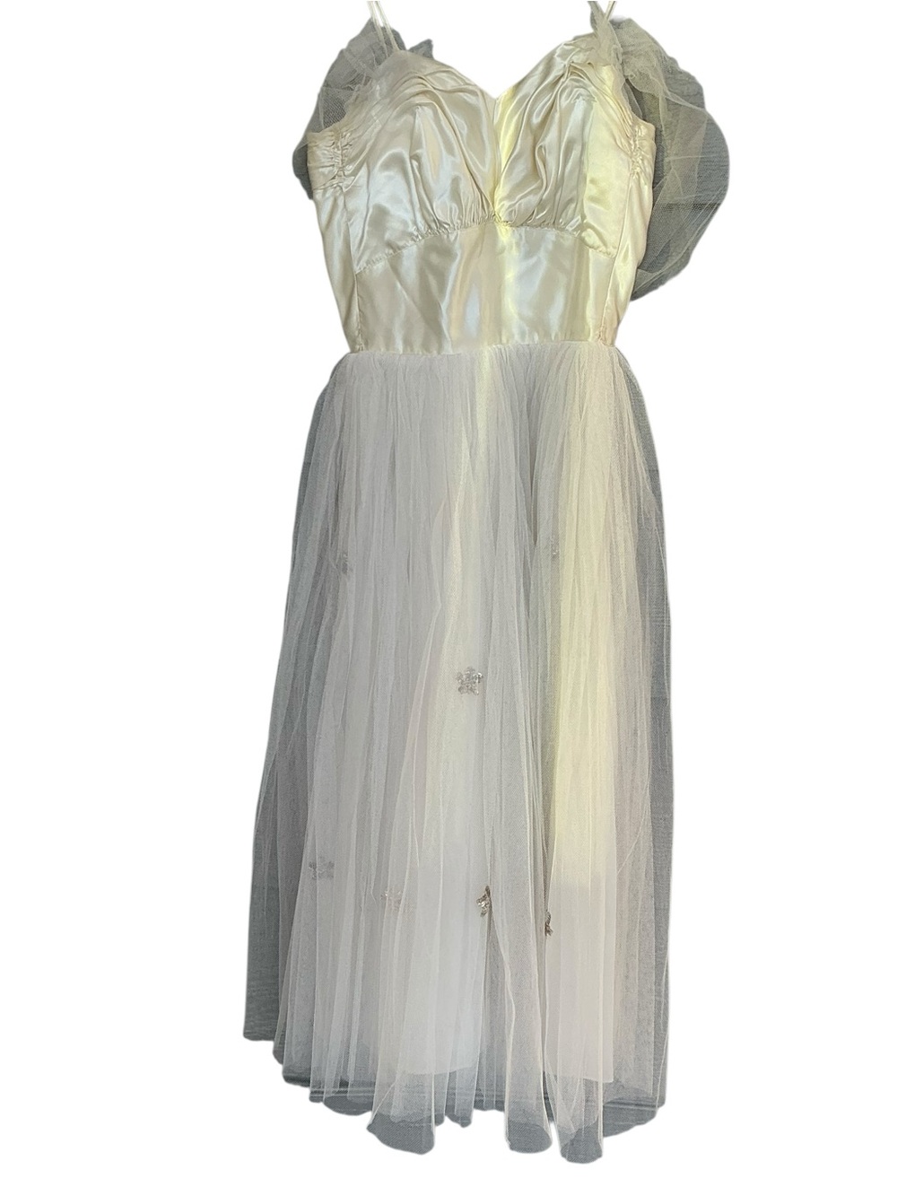 Vintage 1950s Emma Domb California ivory sleeveless party dress USA made XS